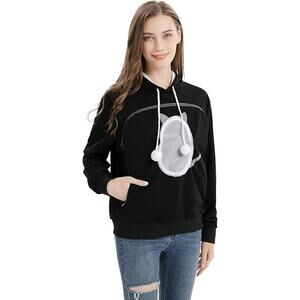 Cat Carrier Hoodie Pouch Holder Sweatshirt Pullover Black White Trim Size Medium